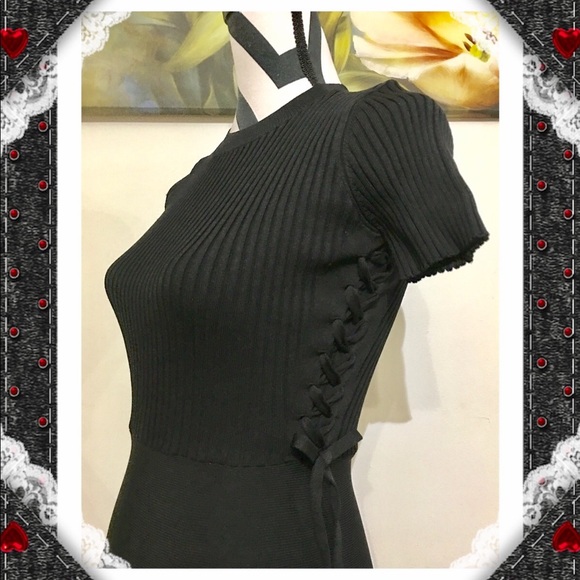 Love Ady Side Lace Up Knit Black Dress - Picture 2 of 5